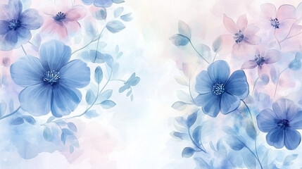 Obraz premium Soft watercolor floral background in pastel blue and pink hues