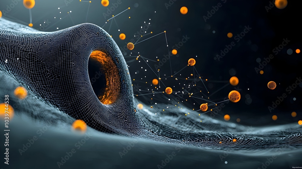 Aufkleber Warped Cosmic Geometry Abstract digital visualization depicting a black hole s powerful gravitational field warping and distorting the surrounding space and light