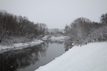 The Bug River in winter scenery.