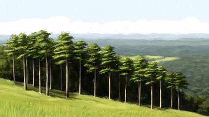 Fototapeta premium Lush Green Forest Landscape with Distant Mountains