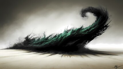 Fototapeta premium Abstract Black and Green Swirl Wave Art
