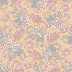Fototapeta premium Paisley vector seamless pattern. Fantastic flower, leaves. Textile bohemian print. Batik painting. Vintage