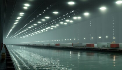 A spacious modern warehouse, optimizing logistics workflows for efficient transport and cargo handling