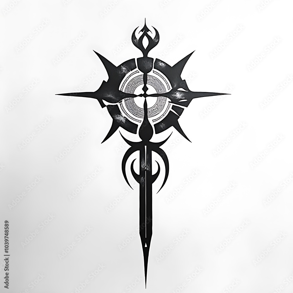 Aufkleber Abstract black and white symbol with a cross, a circle, and a sharp point at the bottom.