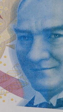 100 Turkish Liras TRY banknote with face of founding father and first president Mustafa Kemal Ataturk