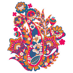 Paisley pattern in indian batik style. Floral vector illustration