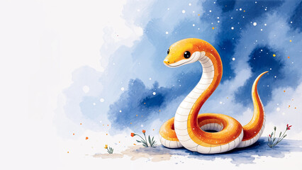 Obraz premium Watercolor Illustration of a Snake for Greeting Cards