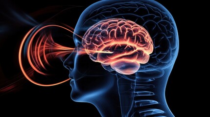 Visual representation of vertigo and brain discomfort, showing the sensation of spinning with a focus on the inner ear and brain