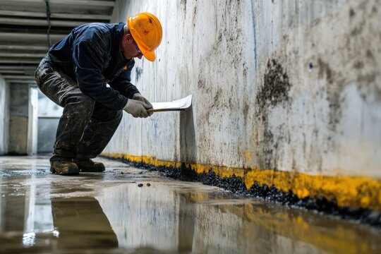 Wet concrete mold inspection, with inspectors assessing mold infestation and its impact on the strength of the concrete