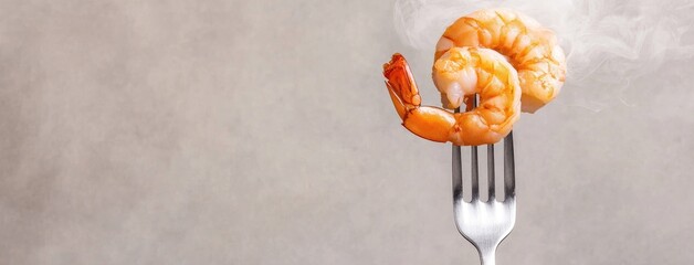 Sizzling shrimp on a fork, surrounded by smoky tendrils, evokes a minimalist culinary delight perfect for food lovers and aspiring chefs