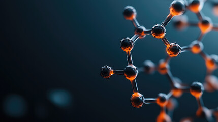 Abstract molecular design featuring luminous nodes against a deep backdrop, showcasing intricate connections and vibrant energy.
