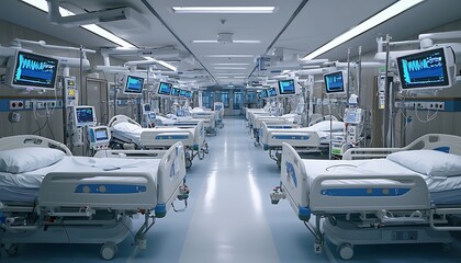 Hospital's ICU equipped for severe respiratory illness with necessary beds and equipment.