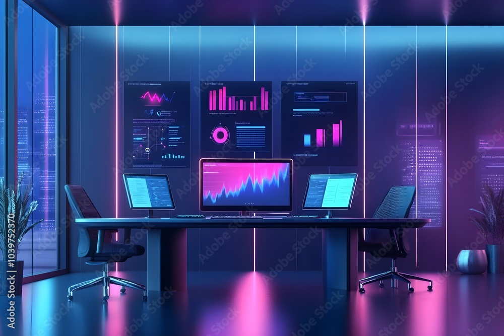 Poster digital documents created modern office. future world technology. automated invoice and receipt mana