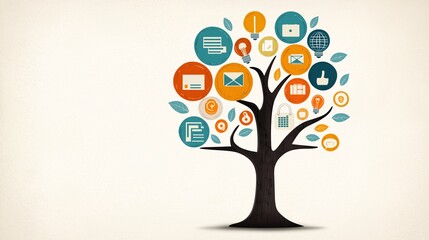 Growth and Innovation Tree:  A stylized tree graphic depicting the growth of ideas and innovation in business, technology, and communication.