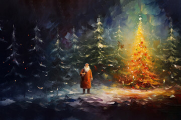 Fototapeta premium Christmas background in impressionist style.