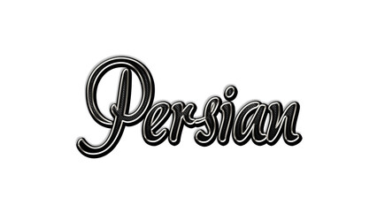 black metal 3d design of Empire name Persian on white background.