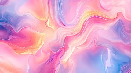 Obraz premium Abstract Swirling Liquid Marble Background in Pastel Pink Yellow and Blue Colors