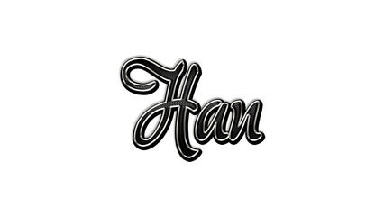 black metal 3d design of Empire name Han on white background.