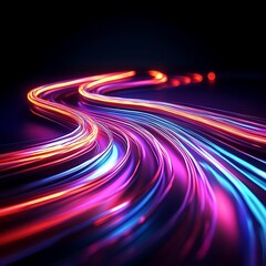 neon light trails abstract business background, Generative Ai