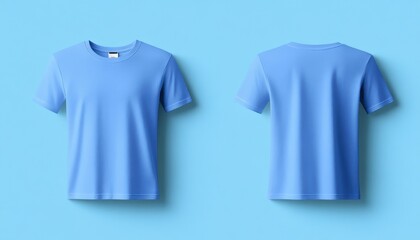 Naklejka premium A minimalist mockup template with a plain light blue t-shirt displayed in both front and back views