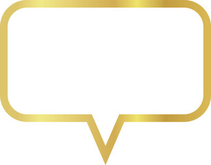 16x9 aspect ratio, long gold metallic speech bubble with rectangular shape, rounded corners. Blank outline talk balloon with centered, sharp, triangular tail on transparent background. 