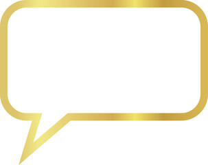 16x9 aspect ratio, long gold metallic speech bubble with rectangular shape, rounded corners. Blank outline talk balloon with sharp, triangular tail on the left on transparent background. 