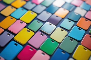 NFC Tags. Colorful Electronic Tags for Smartphone Communication Technology