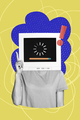 Sketch image horizontal panorama of collage of obsolete computer monitor retro display loading...