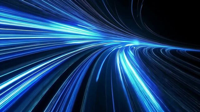A blue and white image of a long, curving line. The line is blue and white and he is moving