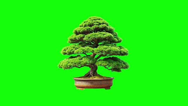 tree in a pot green screen animation motion graphic with chroma key clip template 4k Background. Easy removed green screen. High resolution. Ultra High Definition, 4k video.
