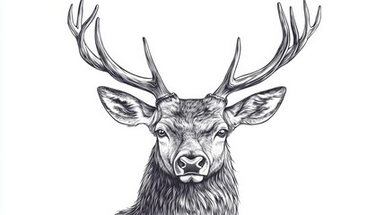 Majestic Stag Head Illustration in Black and White