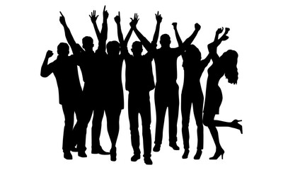 Silhouettes of People Celebrating, Group of Happy People, Party, Corporate Event, Success, Black, Holiday