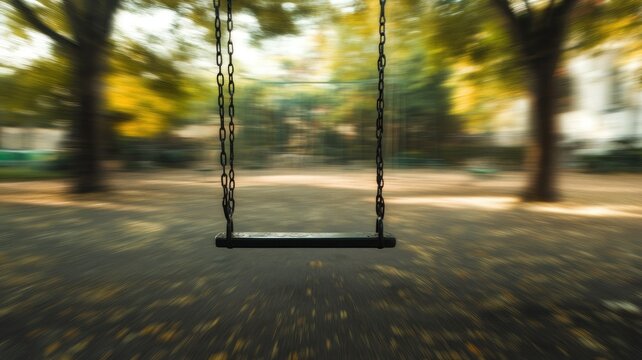 Empty swing in blurred autumn park setting