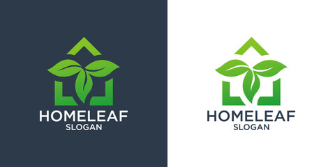 house and leaves logo design vector