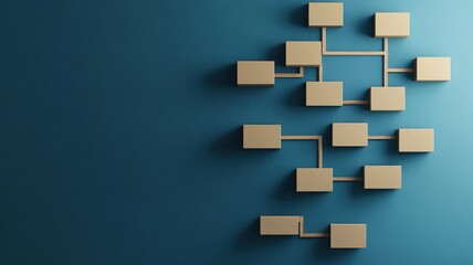 Obraz premium Modern organizational flowchart with gold rectangles on blue background