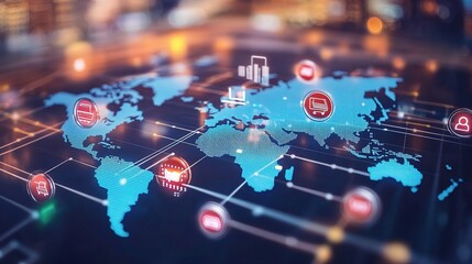 Fototapeta premium Global Network with Digital Icons and Maps