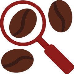 Vector illustration of a magnifier glass investigating coffee beans in solid cartoon style. Coffee-themed event, a cafe menu element, a coffee shop advertisement, a coffee-related blog post. The icons