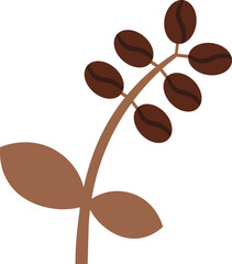 Vector illustration of a coffee bush twig in solid cartoon style. Coffee-themed event, a cafe menu element, a coffee shop advertisement, a coffee-related blog post. The icons are perfect for web desig