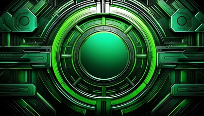 Obraz premium Abstract green tech background with glowing circular elements.