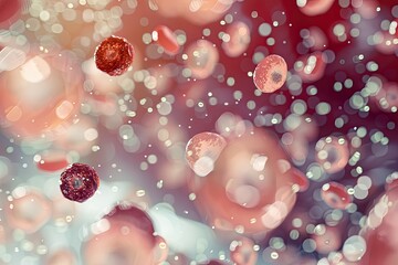  Influenza virus particles seen in the blood with erythrocytes and leukocytes, indicating infection.