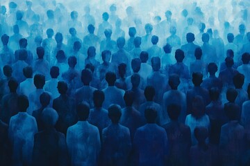 Obraz premium A crowd of people in shades of blue, representing the diverse audience illustration of differentcolored human. concept on the theme of racism