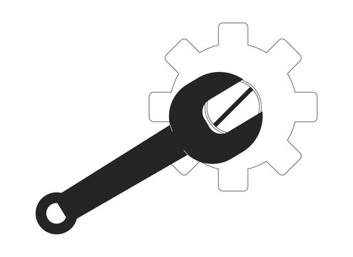black wrench gear icon on white background clip art preview