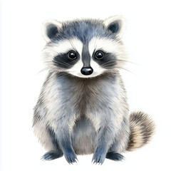 Fototapeta premium Watercolor clipart of a cute lovely raccoon on a white background, Illustration painting