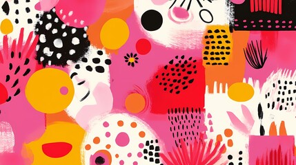 Abstract Pink and Yellow Painted Circles and Shapes Background
