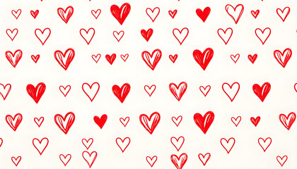 Little red hand drawn hearts pattern on beige background isolated with white highlights, png