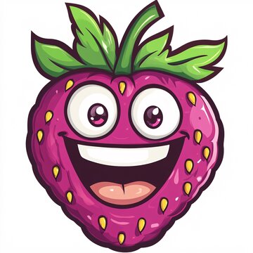 A cartoon dewberry with a joyful grin