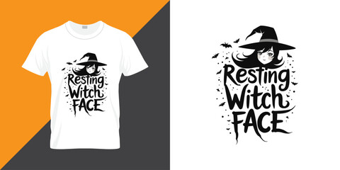 Resting witch face typography Halloween t-shirt design.
Halloween theme vector and editable  t shirt design