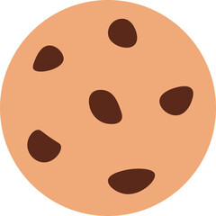 Fototapeta premium Vector illustration of a cookie with chocolate drops in solid cartoon style. Coffee-themed event, a cafe menu element, a coffee shop advertisement, a coffee-related blog post. The icon is perfect for 