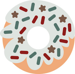 Vector illustration of a donut with sprinkles in solid cartoon style. Coffee-themed event, a cafe menu element, a coffee shop advertisement, a coffee-related blog post. The icon is perfect for web des