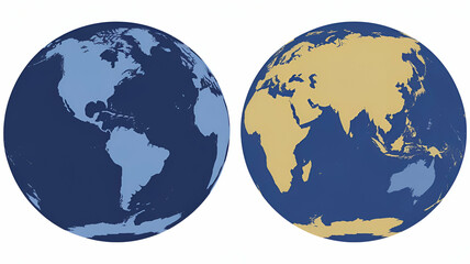A stylized depiction of the Earth, showcasing the continents in contrasting colors against a deep blue ocean background.